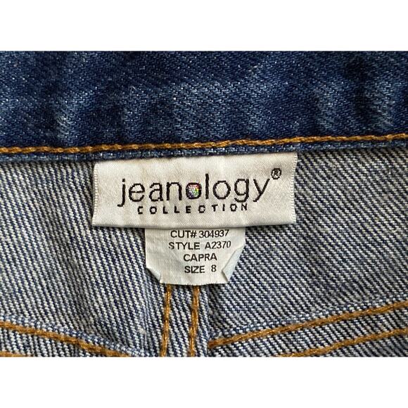 Jeanology Capri Jeans Rhinestone Hem Cropped Size 8 Blue Denim - Picture 8 of 9